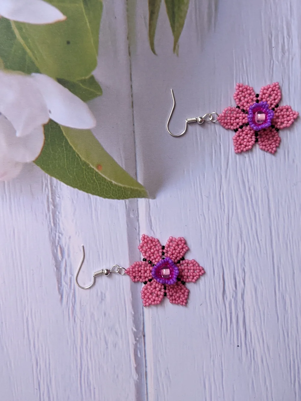 Pink Beaded Flower Drop Earrings - Women Jewelry